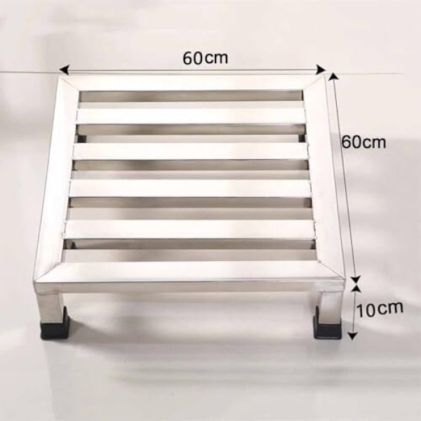 Heavy-duty stainless steel appliance riser bracket, 50x50x10cm, suitable for commercial use such as washing machines, refrigerators, and pallet racks. Silver.
